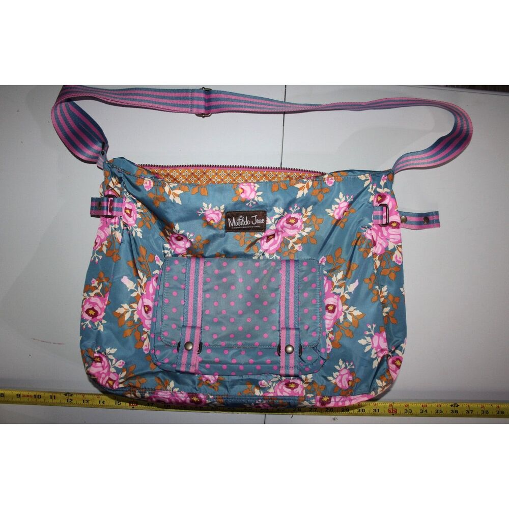 Matilda Jane computer diaper school bag blue w/pink flowers zip carry strap